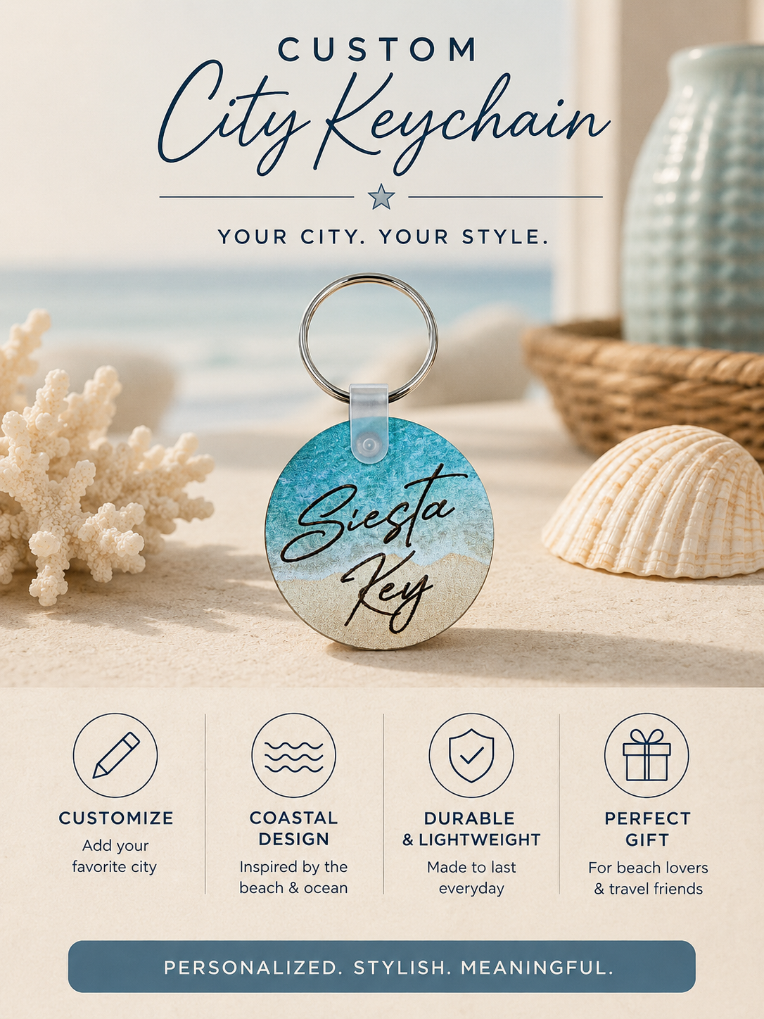 Beach Vibes Keychain with Name Drop Rectangle or Circle Design (Wholesale)