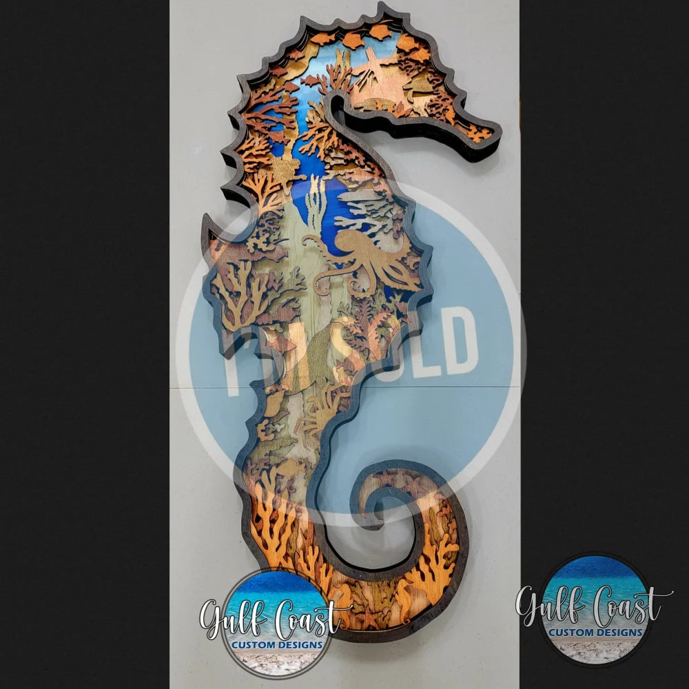 42’’ Multilayer Wood Seahorse Wall Art