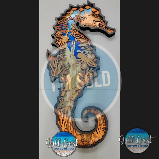 42’’ Multilayer Wood Seahorse Wall Art