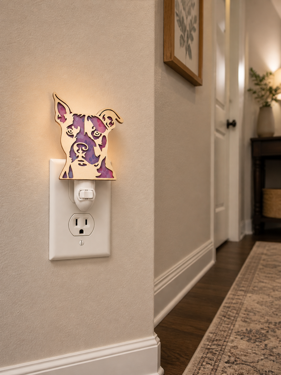 Pitbull Wood LED Night Light Dog Lovers Nightlight