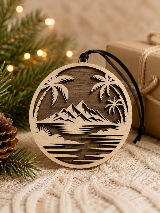 Mountain Multi-layer Wood Holiday Christmas Ornament (Wholesale)