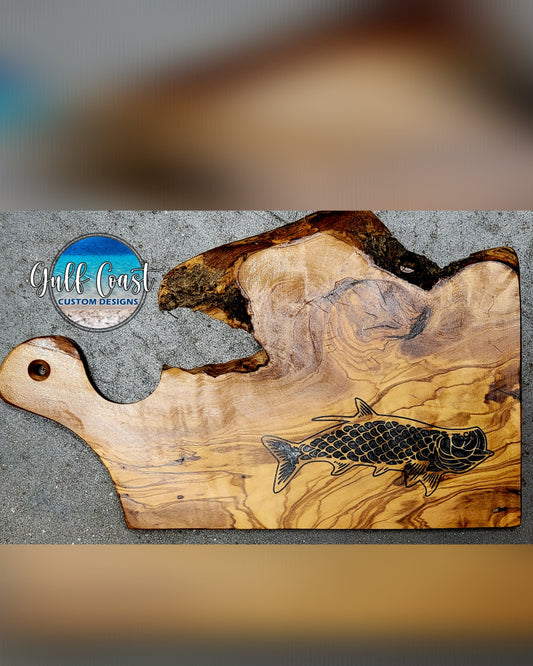 Tarpon Epoxy inlay in Olive Wood Charcuterie Kitchen Serving Board decorative trays