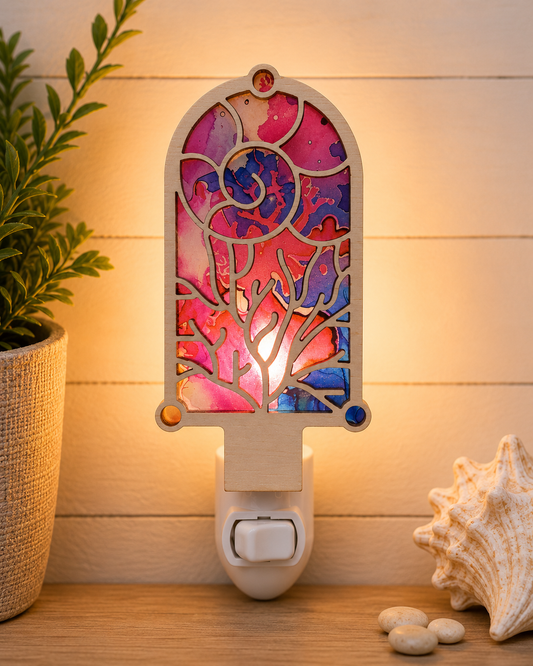 Coastal Coral Seashell Wood LED Night Lights