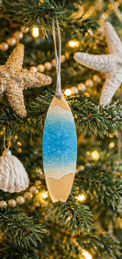 Ocean Surfboard Acrylic Holiday Ornament