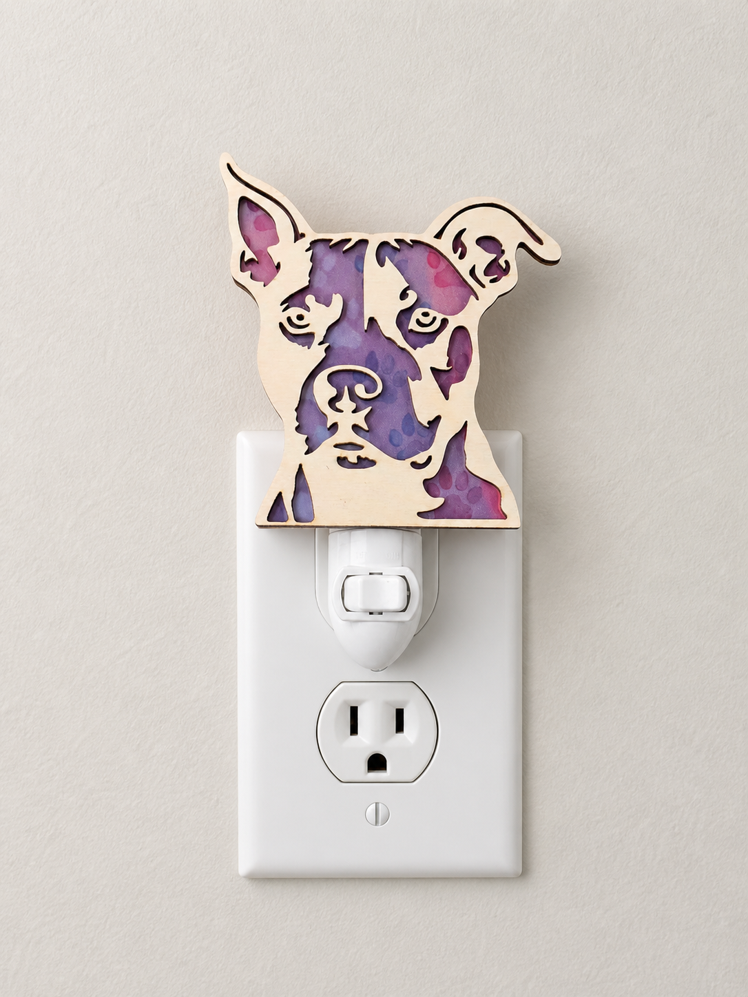 Pitbull Wood LED Night Light Dog Lovers Nightlight