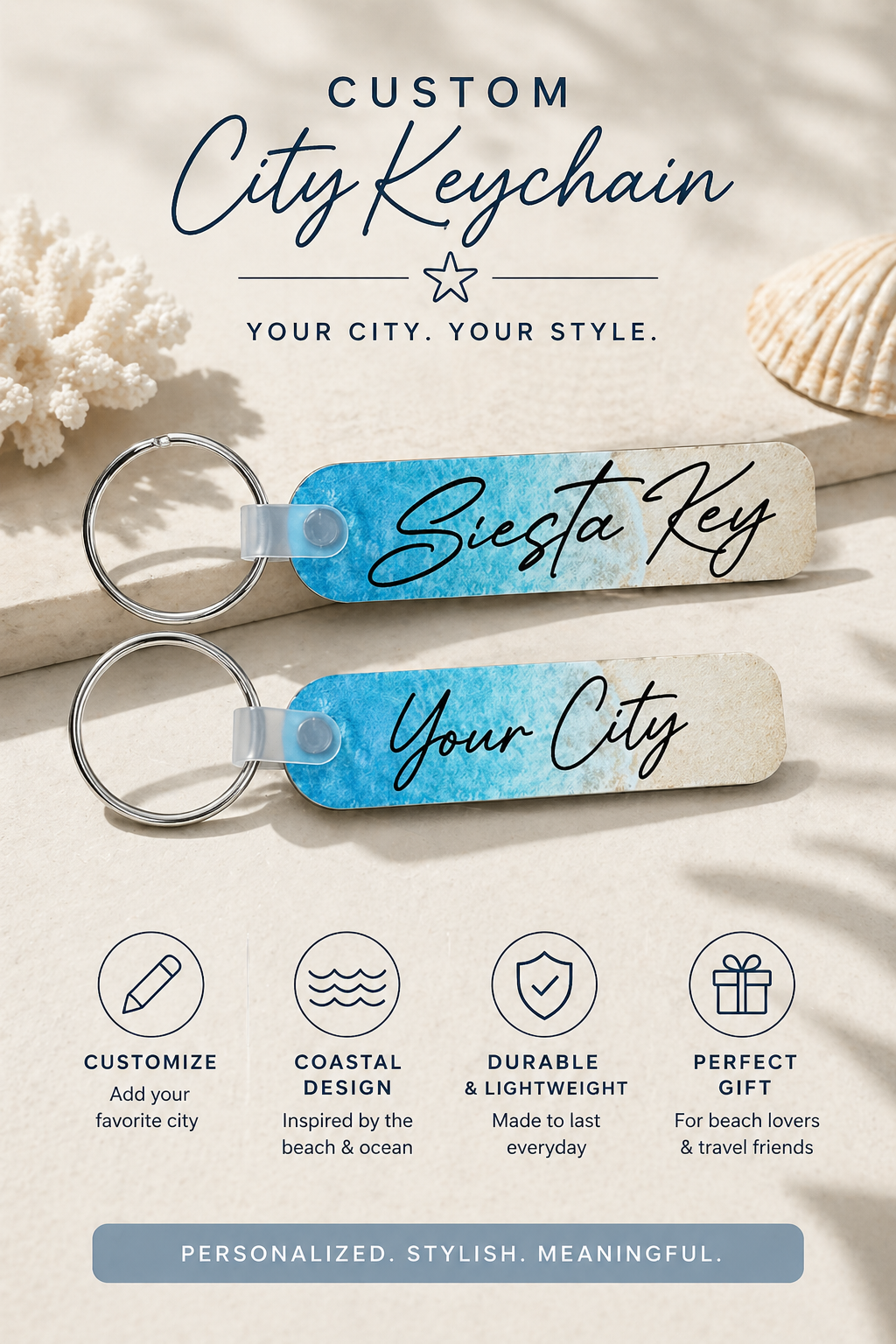 Beach Vibes Keychain with Name Drop Rectangle or Circle Design (Wholesale)