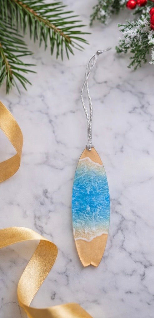Ocean Surfboard Acrylic Holiday Ornament