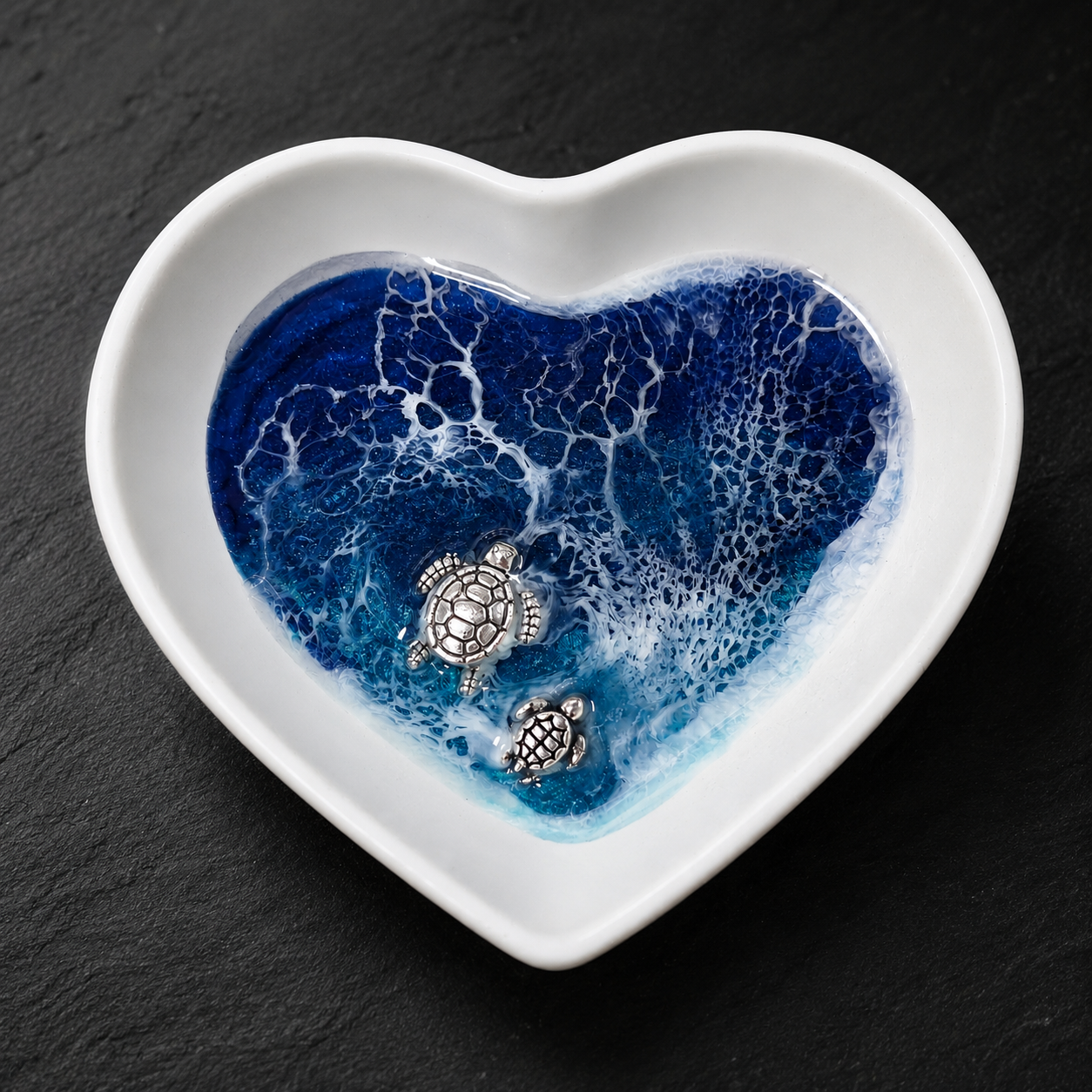 Heart Shaped Trinket Dish Ocean Resin Turtle Design Luxe