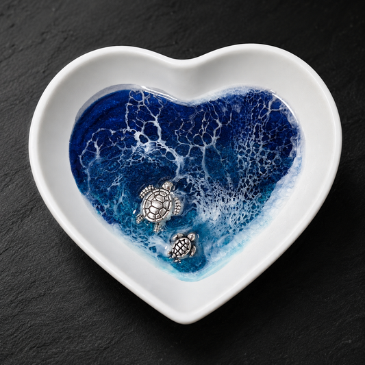 Heart Shaped Trinket Dish Ocean Resin Turtle Design Luxe
