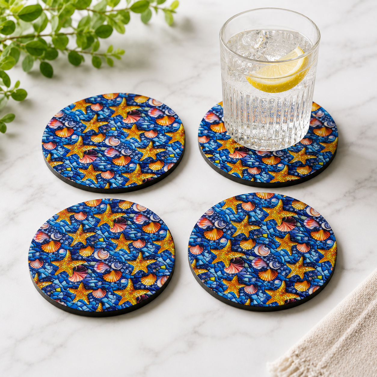 Starfish & Seashells Coasters (Set of 4)
