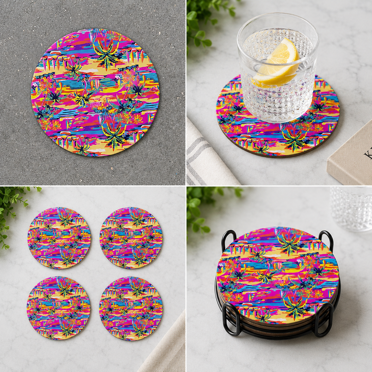 Miami Style Tropical Coasters (Set of 4)