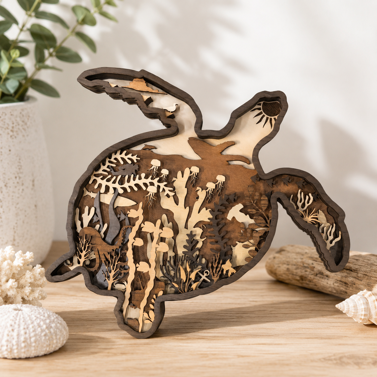 Turtle Multi-Layer Wood Wall Art - 3D Sealife Art (Wholesale)