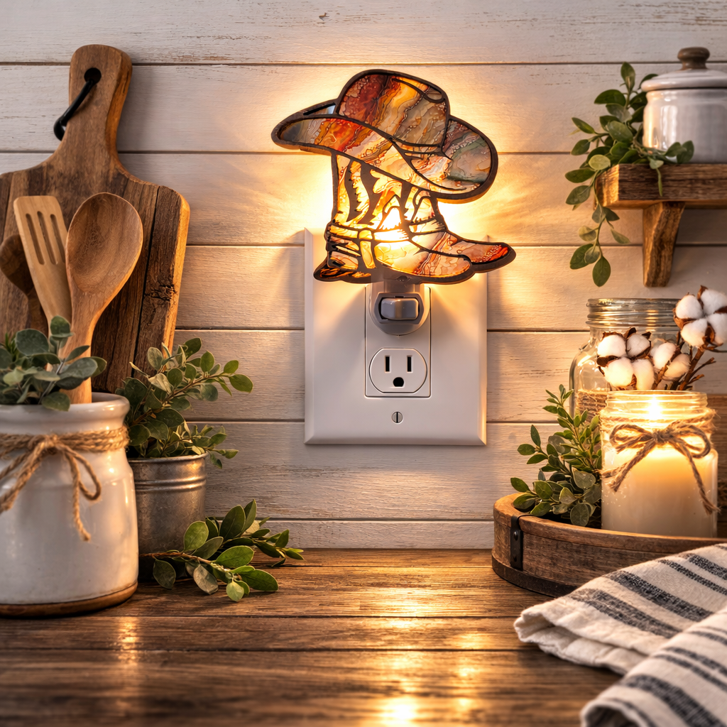 Cowboy Boots & Cowboy Hat LED Nightlight - Western Night Light