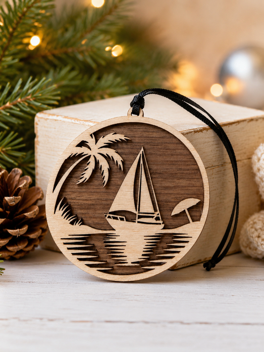 Sailboat Multi-layer Wood Holiday Christmas Ornament (Wholesale)