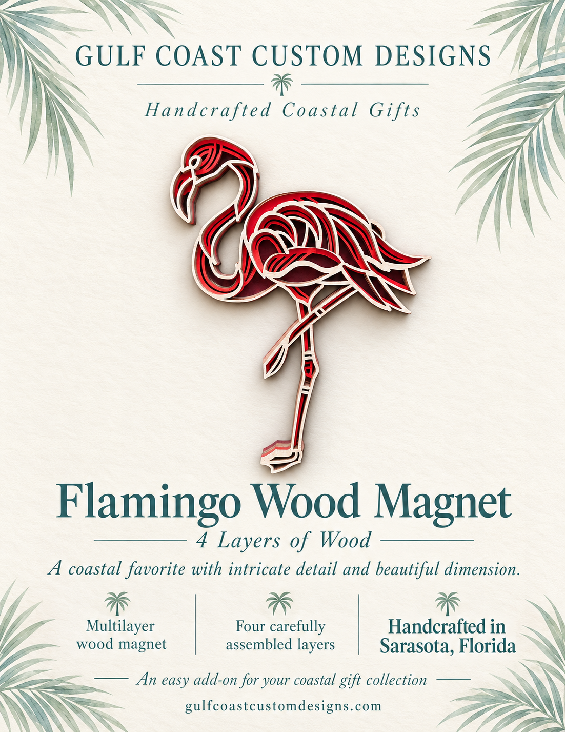 Flamingo Multi-layer Tropical Coastal Wood Magnet (Wholesale)