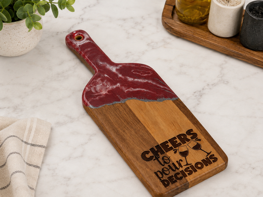 Pour Decisions Wine Bottle Shaped Cutting Board + Resin  (Wholesale)