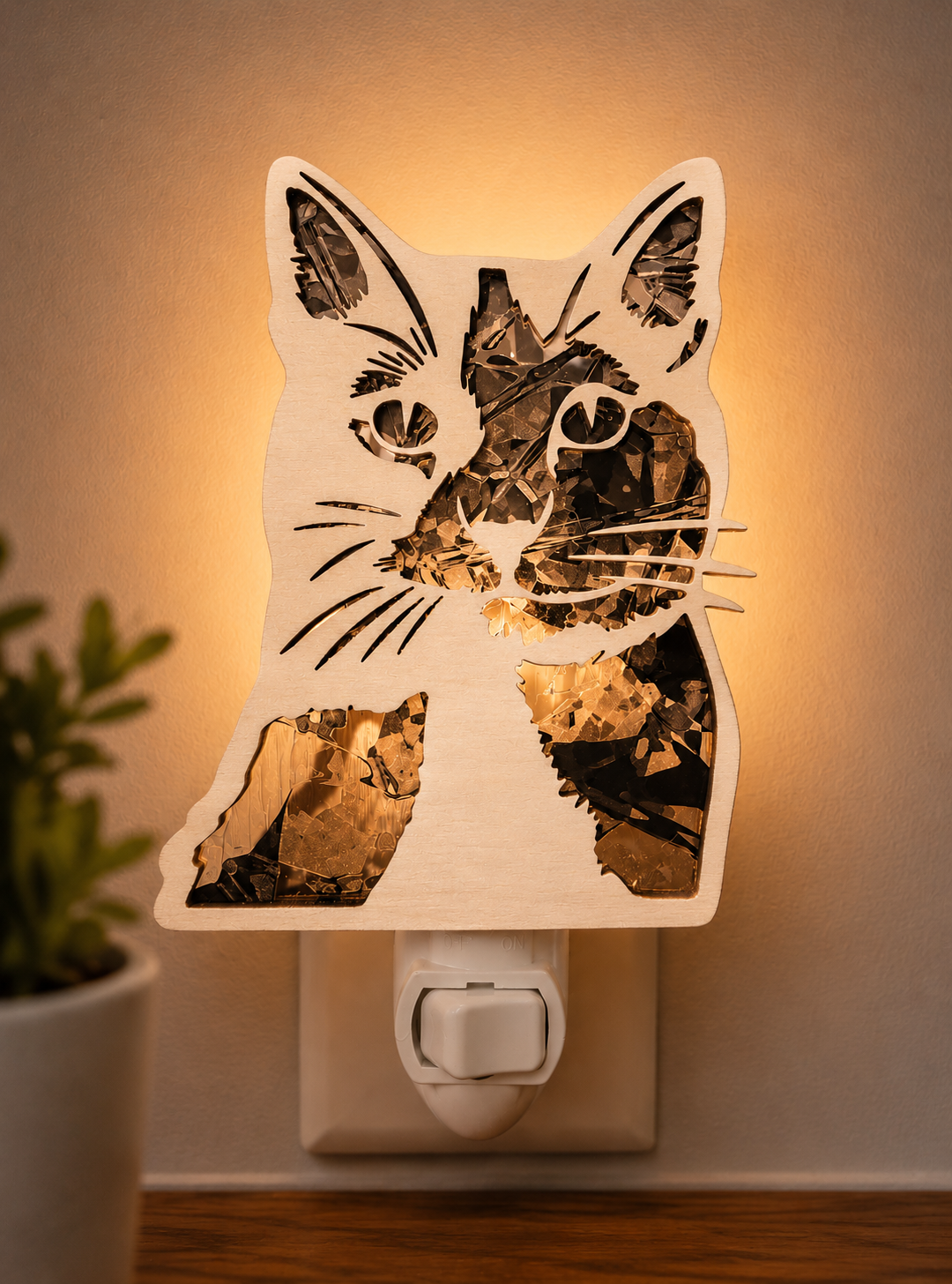 Cat Wood LED Night Light Kitty Nightlight