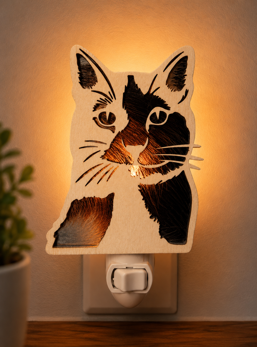 Cat Wood LED Night Light Kitty Nightlight