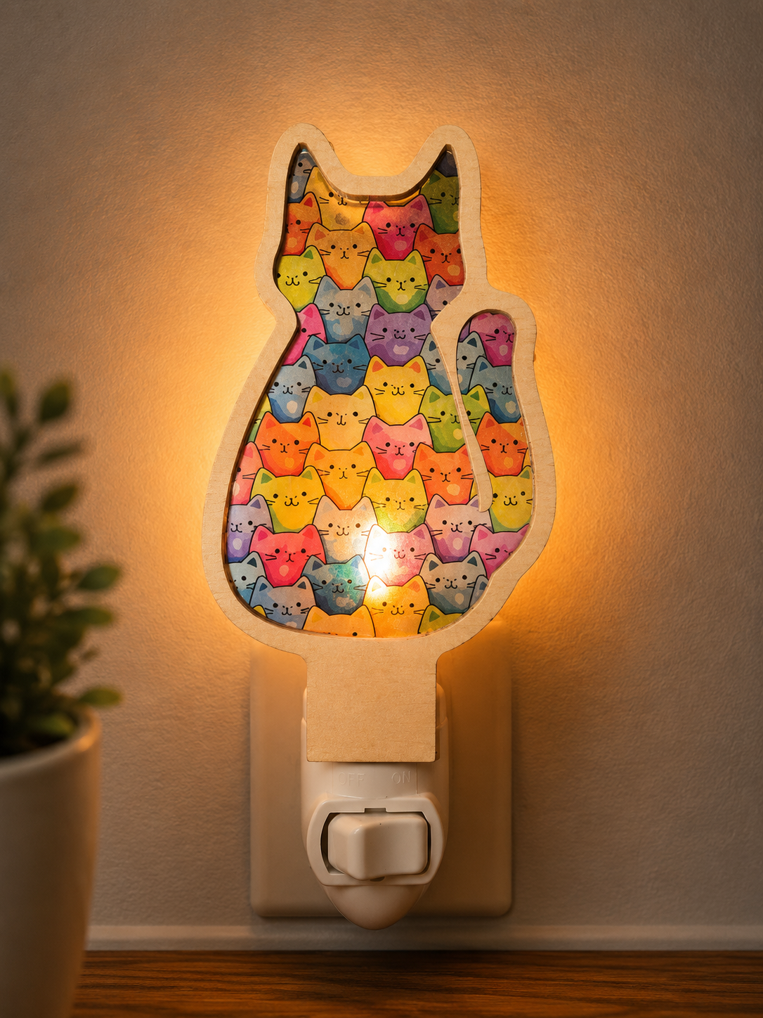 Cat Wood LED Night Light Kitty Nightlight