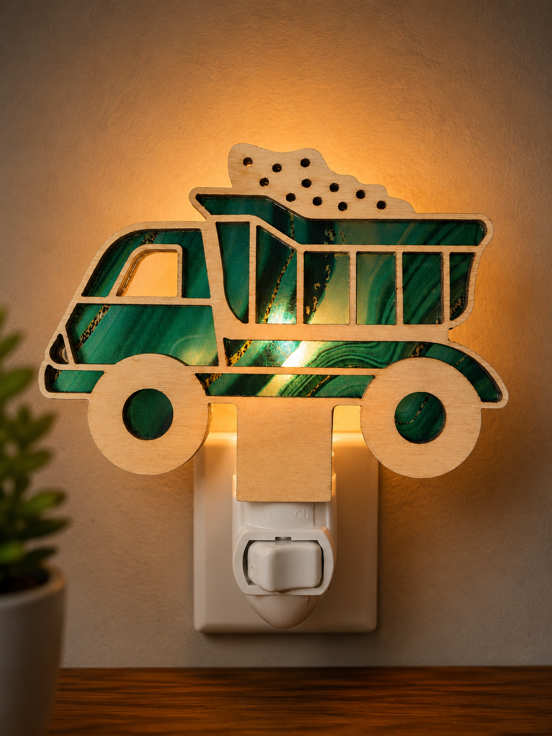 Dump Truck Wood LED Night Light
