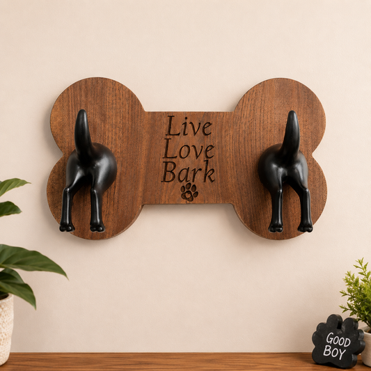 Walnut Bone Shaped Leash Holder Wall Art (Wholesale)