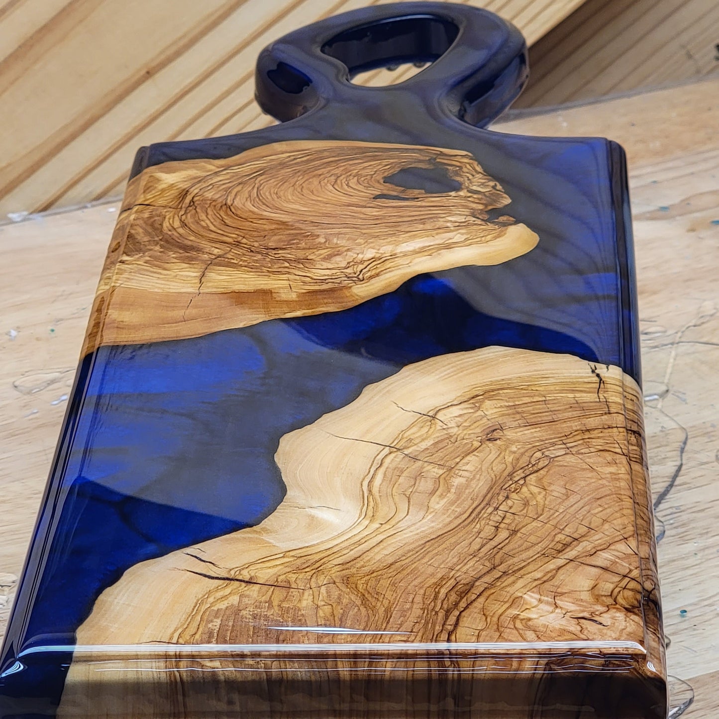 Olivewood + Epoxy Cheeseboard Serving Board - ’Blue Angel’ decorative trays