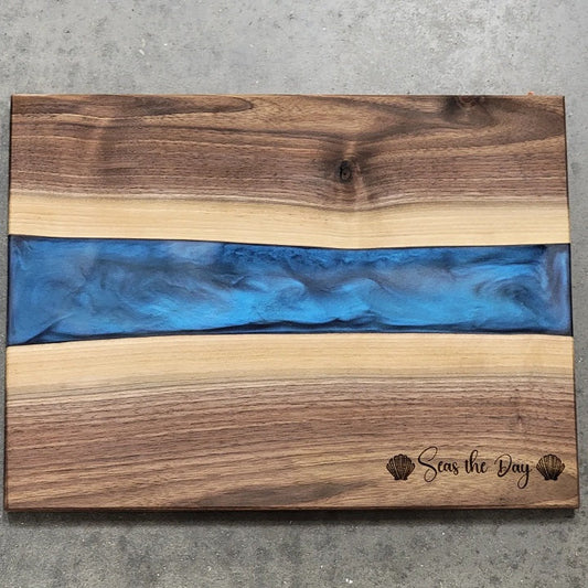 Walnut Charcuterie Board Epoxy River Board - ’Seas the Day’ decorative trays