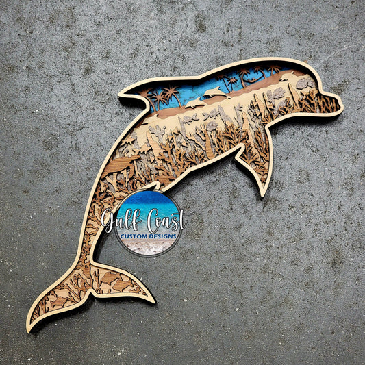 Dolphin Multi Layer Wood Art Wall Decor Artwork
