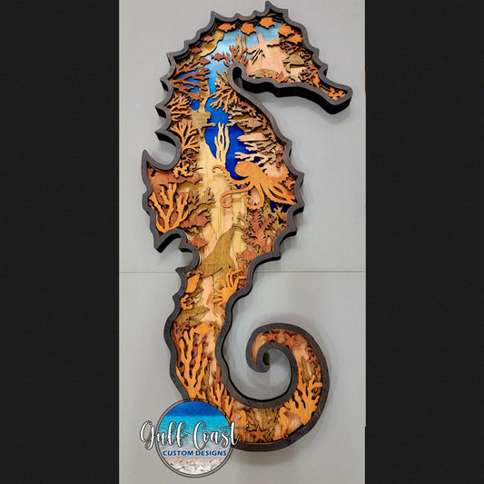 42’’ Multilayer Wood Seahorse Wall Art