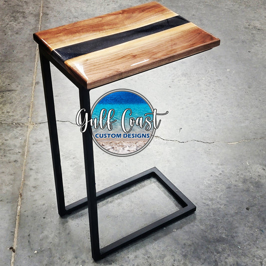 Walnut & Black Diamond Epoxy Side Table