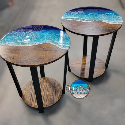 Wood/Metal Resin Wave Side Tables (Set of 2 Tables) End Tables