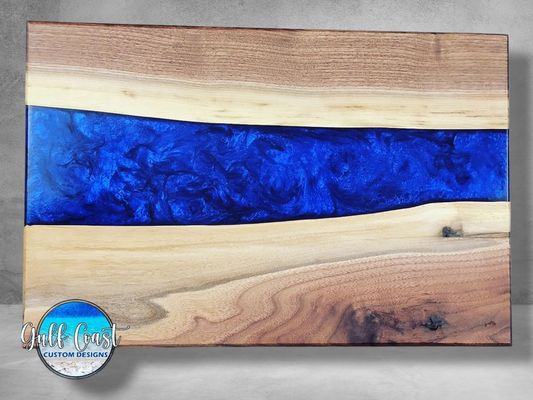 ’Blue Me Away’ - Walnut & Blue Epoxy Charcuterie Serving Board Decorative Trays