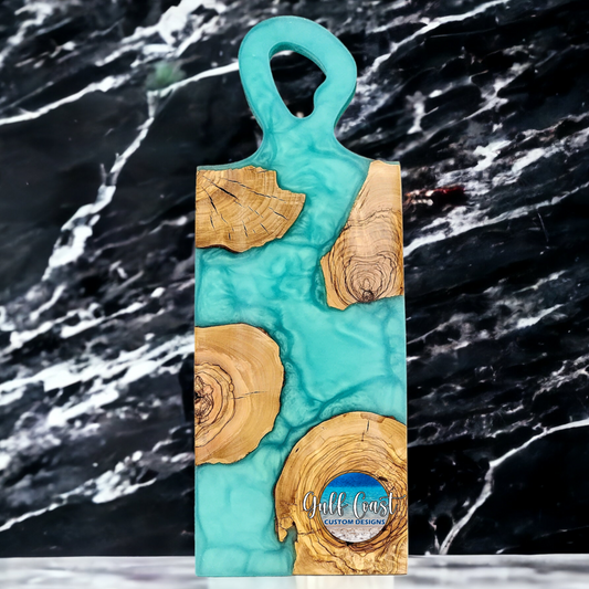Olivewood & Chartreuse Cheeseboard Serving Tray 18’’ x 6.5’’ Decorative Trays