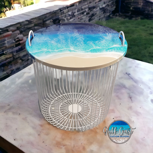Beach Themed Towel Basket - Side Table- Serving Tray 19’’ x 17’’ Basket