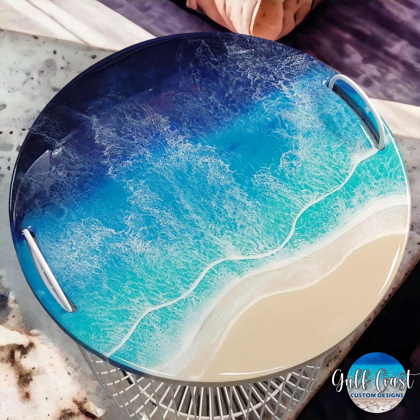 Beach Themed Towel Basket - Side Table- Serving Tray 19’’ x 17’’ Basket
