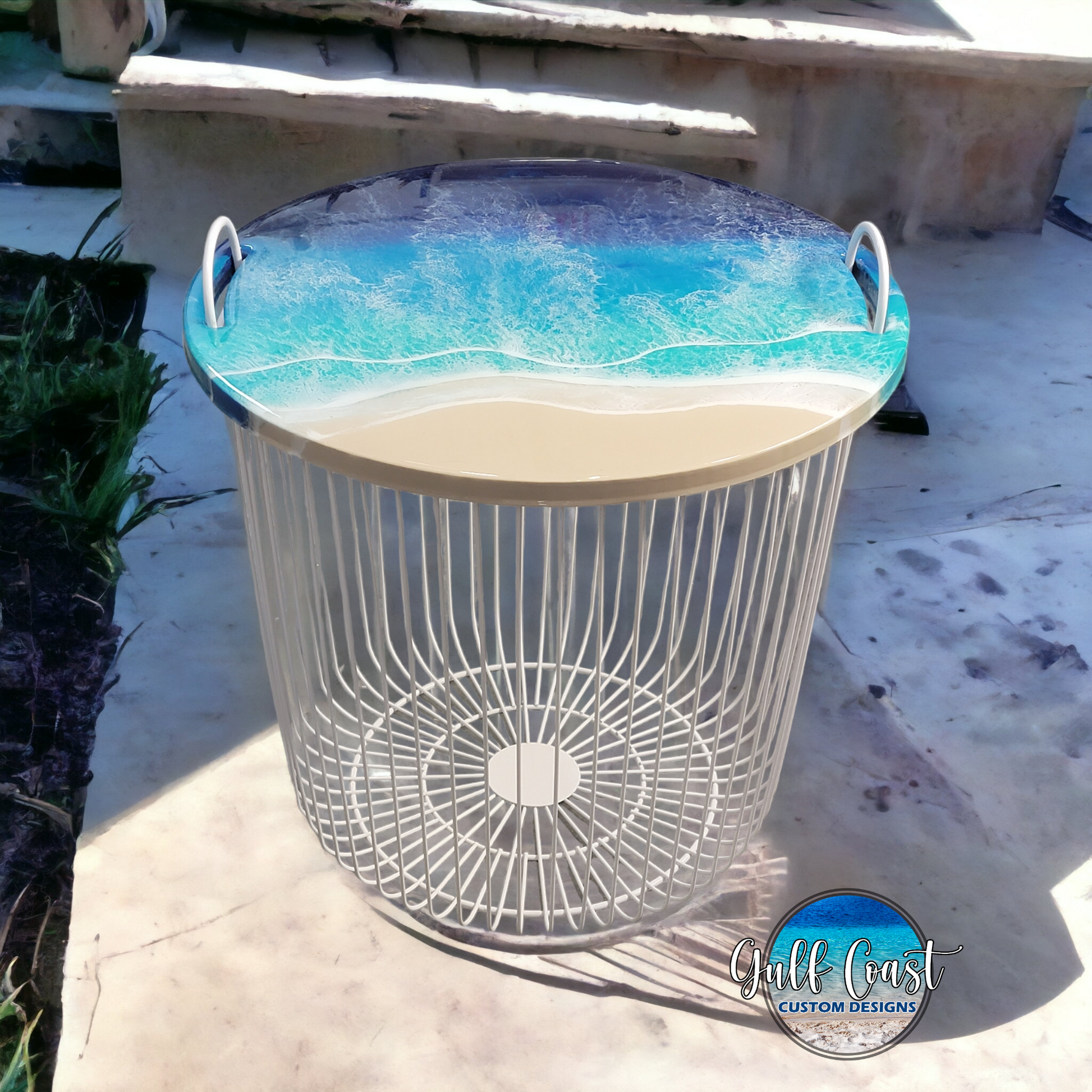 Beach Themed Towel Basket - Side Table- Serving Tray 19’’ x 17’’ Basket