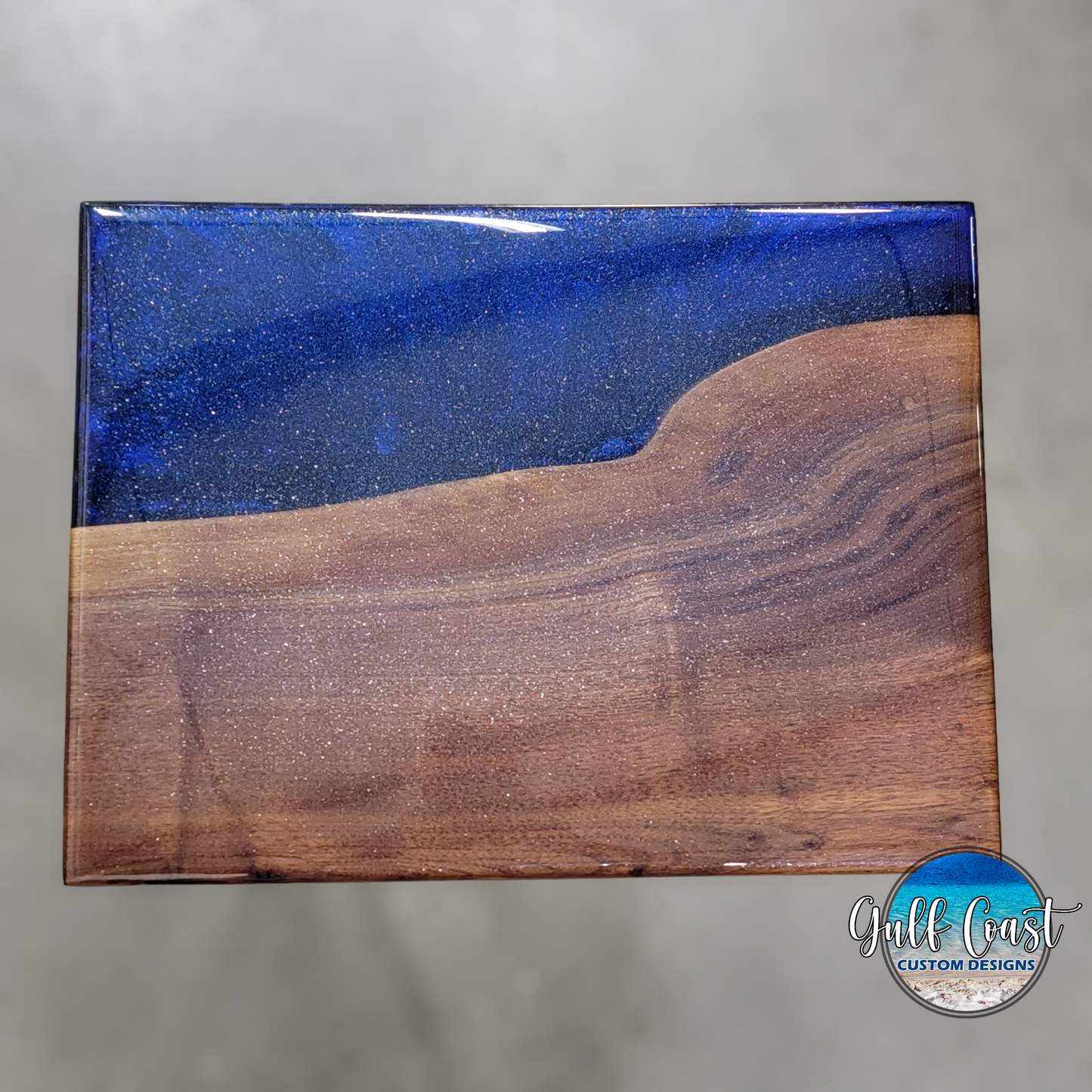 C-Table Set - Blue Epoxy & Walnut C-Table w/ Side Serving Tray sofa table