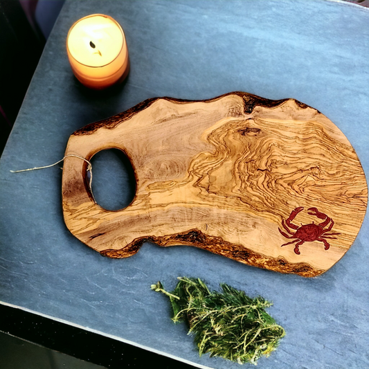 Olivewood Cutting Board with Crab Inlay
