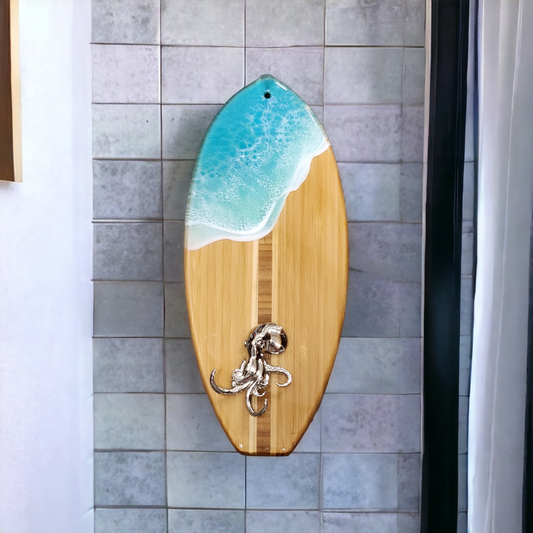 Surfboard Towel Rack or Keychain Holder with Octopus