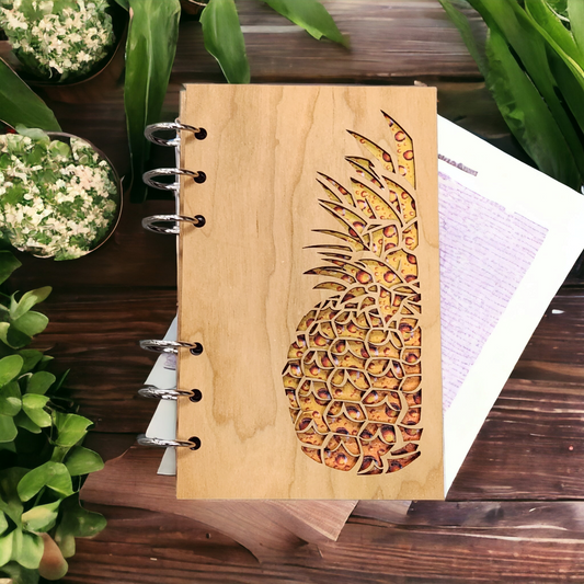 Pineapple Refillable Wood Journal Notebook - A6 paper notebook