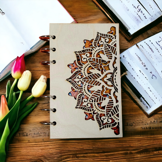 Mandala Refillable Wood Notebook Journal - A6 paper notebook