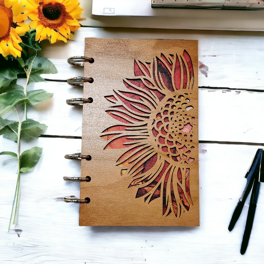 Sunflower Refillable Wood Journal Notebook - A6 paper notebook