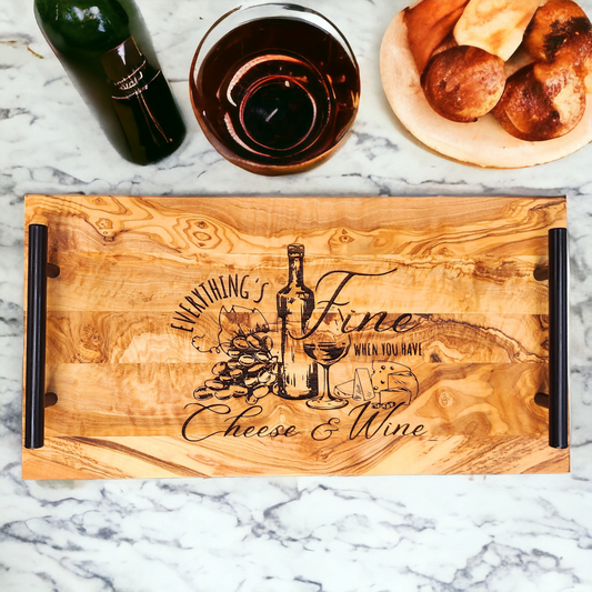 "Cheese & Wine" Olivewood Charcuterie Serving Tray