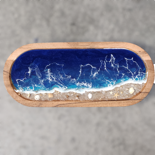 Acacia Wood Ocean Resin Trinket Jewelry Tray Gift