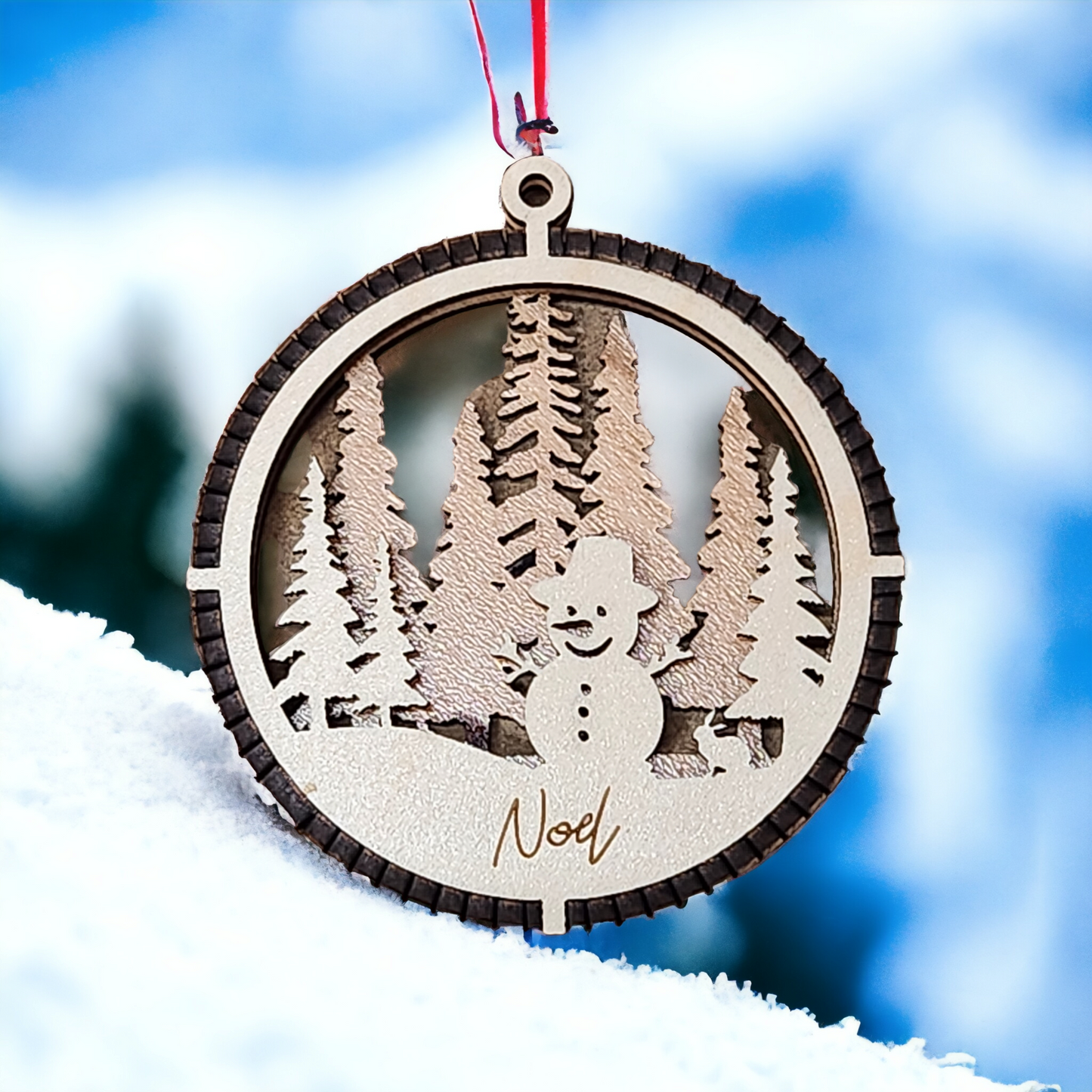 Snowman Holiday Ornament Maple & Walnut Multi-layer Ornaments