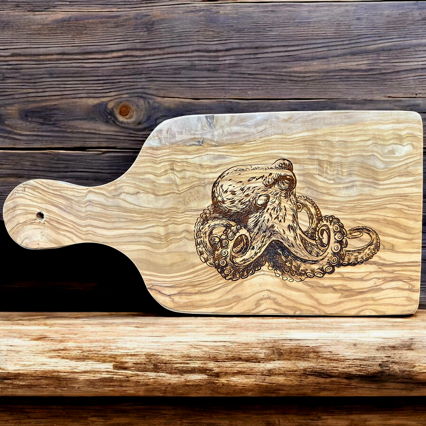 Octopus engraved olivewood serving board charcuterie wood tray