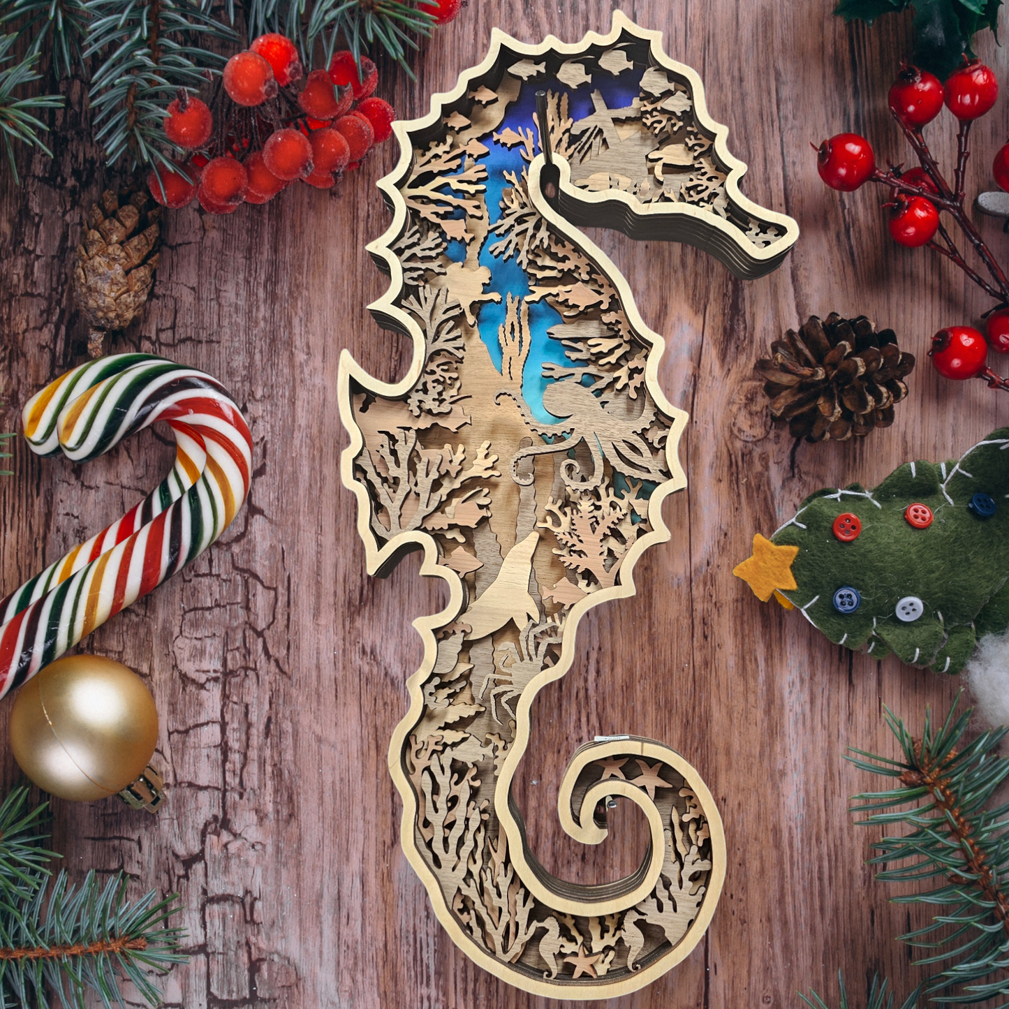 Seahorse Multi-Layer Wood Wall Art - Sealife Ocean Custom Decor Art Abstract