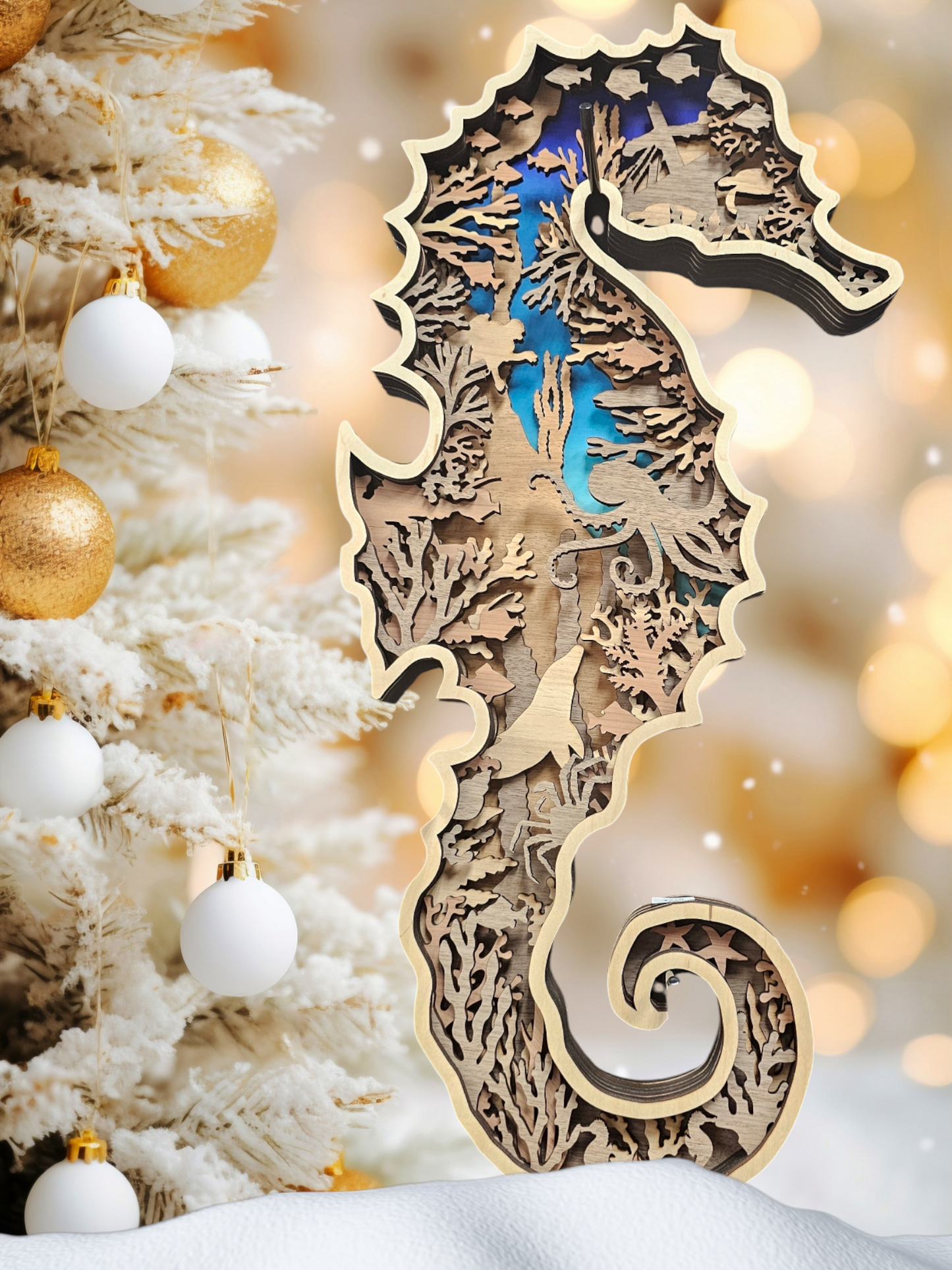 Seahorse Multi-Layer Wood Wall Art - Sealife Ocean Custom Decor Art Abstract