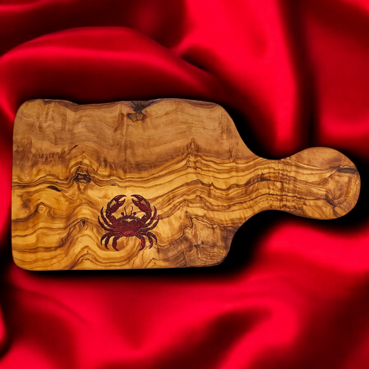 Olivewood Cutting Board Cheeseboard with Crab Inlay Serving Tray - Crab Kitchen Decor