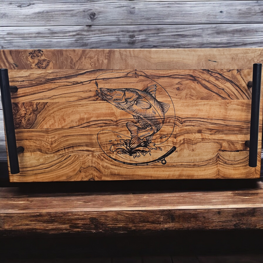 Olivewood Serving Tray with Snook Design - Fishing Decor